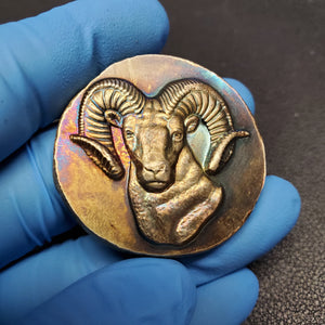 Hand Poured & Pressed Silver Studio Rounds, High Relief 3D Aries Ram 999 Fine