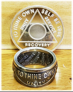 To Thine Own Self Be True Sobriety Coin Rings, 999 Fine Silver