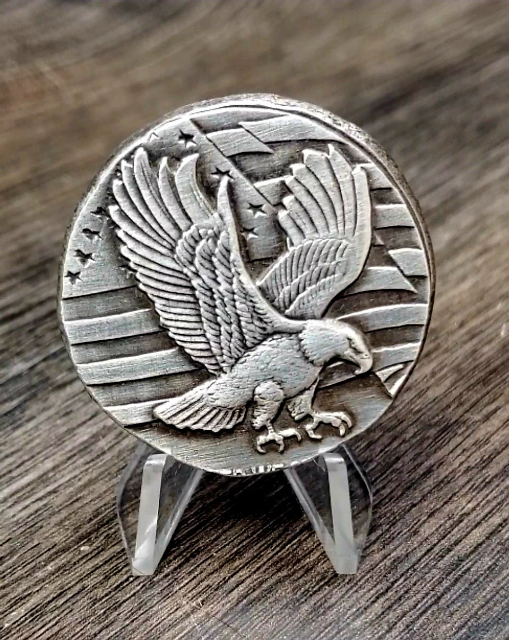 Hand poured pressed silver art rounds, Eagle BEX Mint