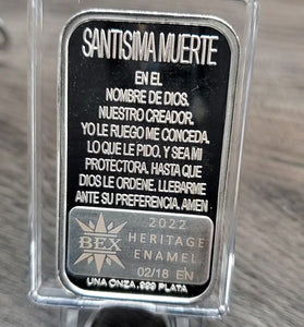 BEX 2022 Santisima Muerte Heritage Enameled Silver Art Bars, 1 Tr Oz .999 Fine
