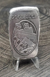 Hand Poured & Pressed Silver Studio Bar, Classic Good Luck .999 Fine Silver